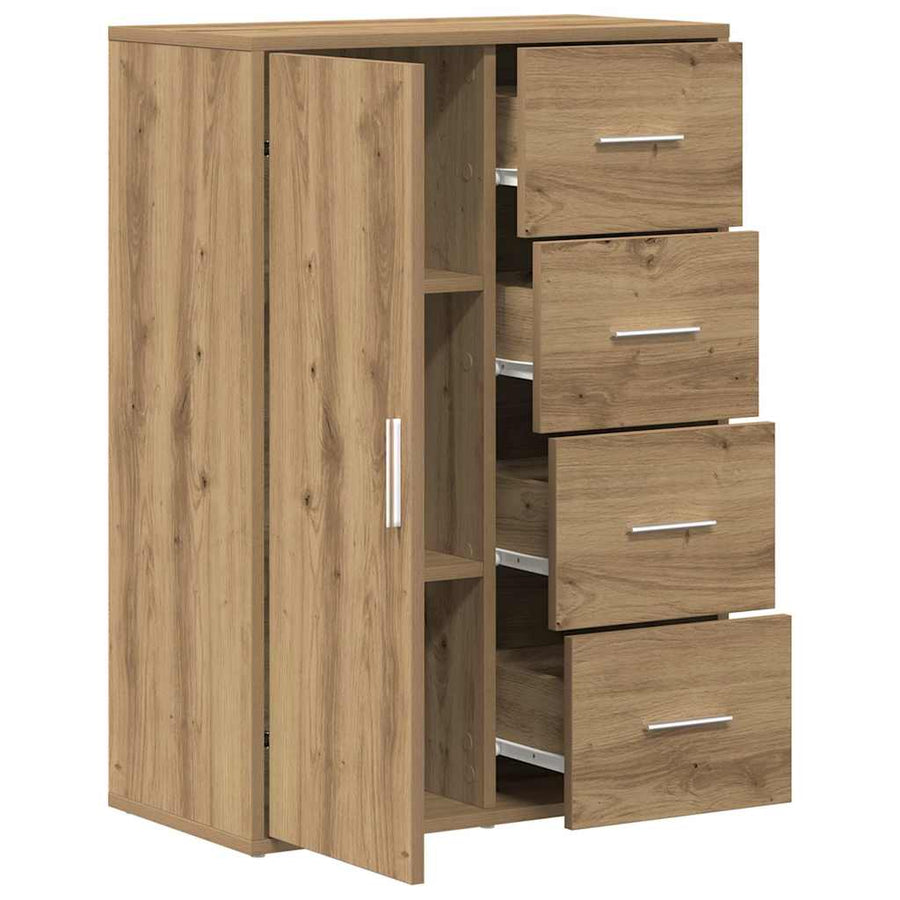 Dressoir 60X31X84 Cm Bewerkt Hout Artisanaal Eiken artisanaal eikenkleurig