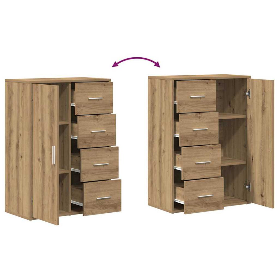 Dressoir 60X31X84 Cm Bewerkt Hout Artisanaal Eiken artisanaal eikenkleurig