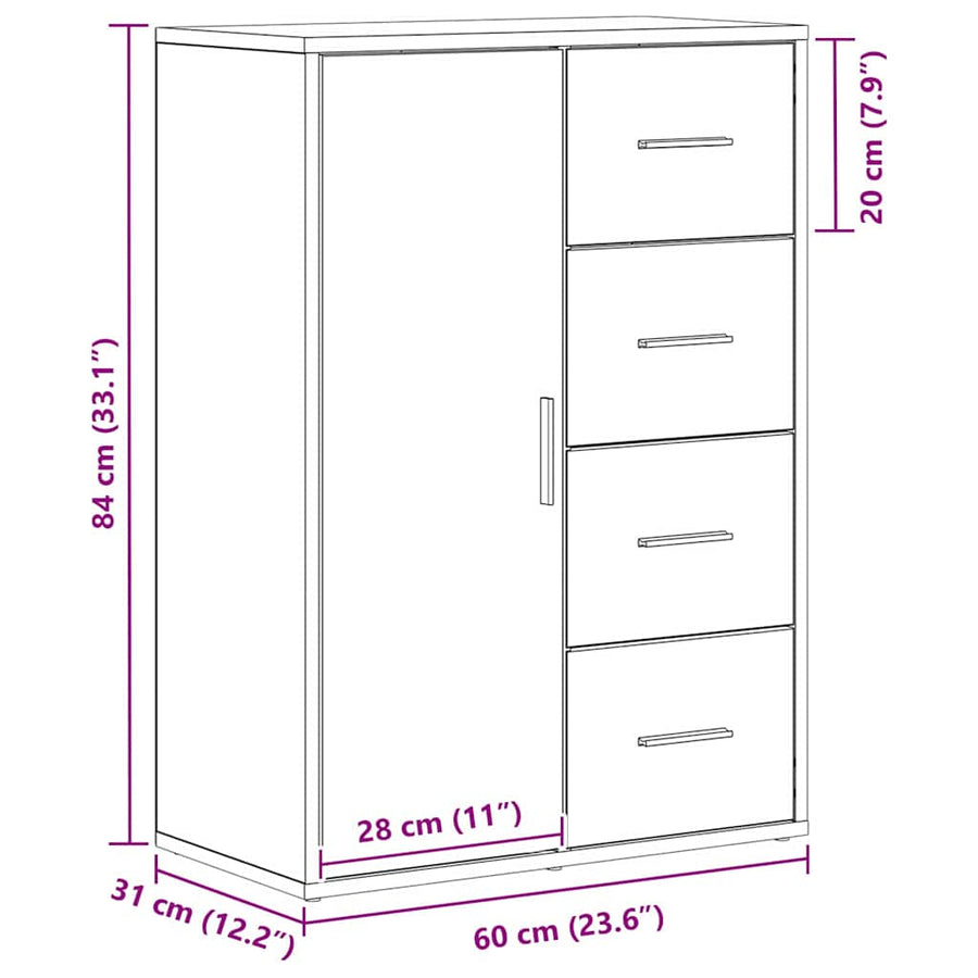 Dressoir 60X31X84 Cm Bewerkt Hout Artisanaal Eiken artisanaal eikenkleurig