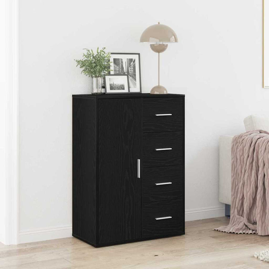 Dressoir 60X31X84 Cm Bewerkt Hout Kleurig Zwart eiken