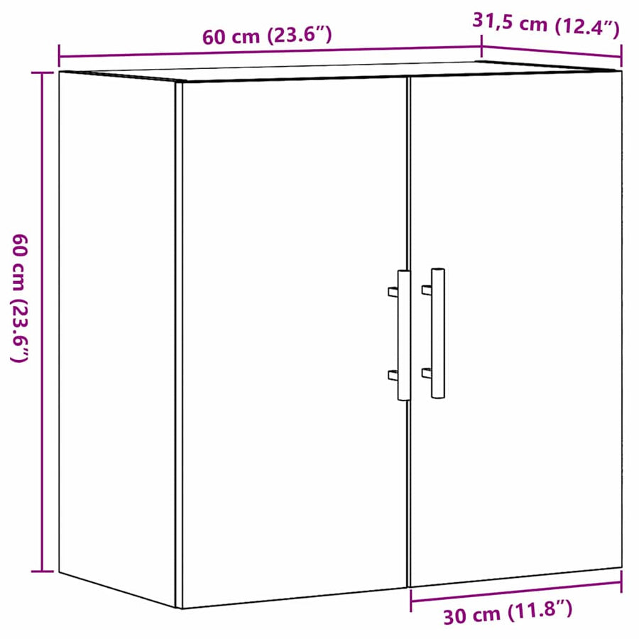 Kast Wandgemonteerd 60X31,5X60 Cm Bewerkt Hout Kleurig Oud hout