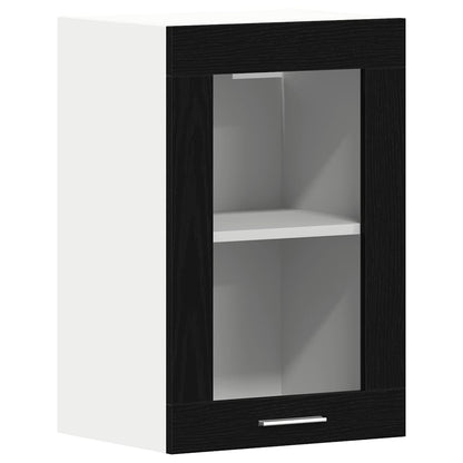 Hangende glazen kast zwart eikenkleurig 40x31x60 cm bewerkt hout