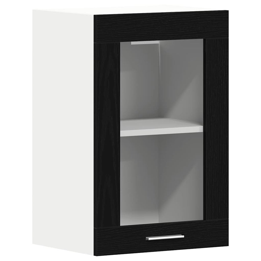Hangende glazen kast zwart eikenkleurig 40x31x60 cm bewerkt hout