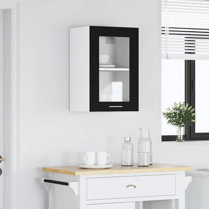 Hangende glazen kast zwart eikenkleurig 40x31x60 cm bewerkt hout