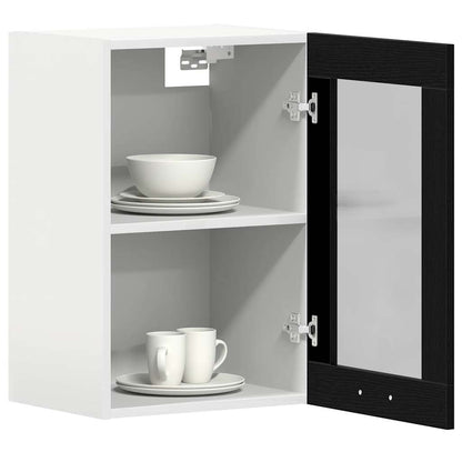 Hangende glazen kast zwart eikenkleurig 40x31x60 cm bewerkt hout