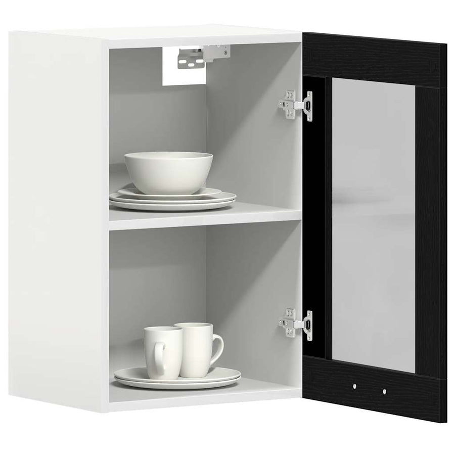 Hangende glazen kast zwart eikenkleurig 40x31x60 cm bewerkt hout
