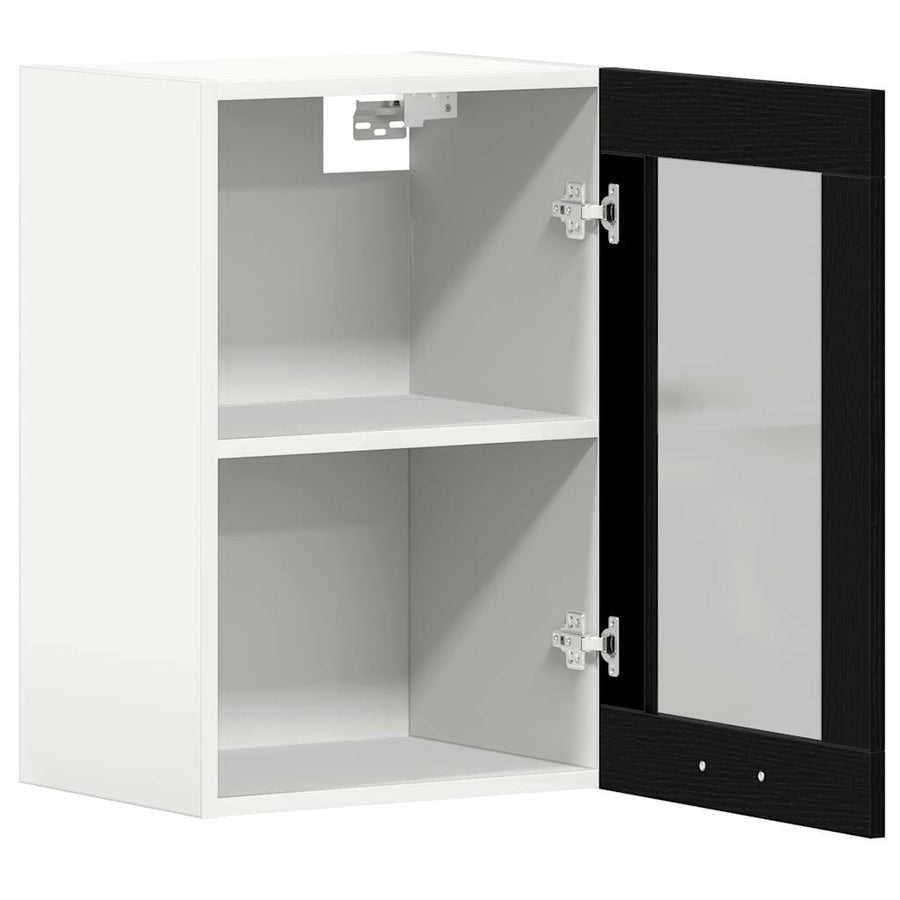 Hangende glazen kast zwart eikenkleurig 40x31x60 cm bewerkt hout