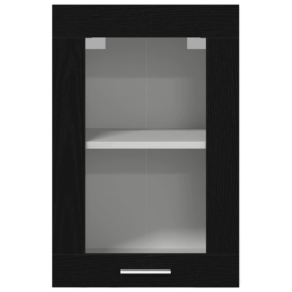 Hangende glazen kast zwart eikenkleurig 40x31x60 cm bewerkt hout