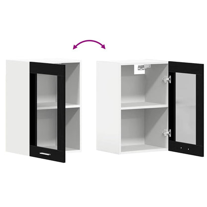 Hangende glazen kast zwart eikenkleurig 40x31x60 cm bewerkt hout