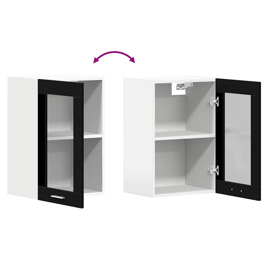 Hangende glazen kast zwart eikenkleurig 40x31x60 cm bewerkt hout