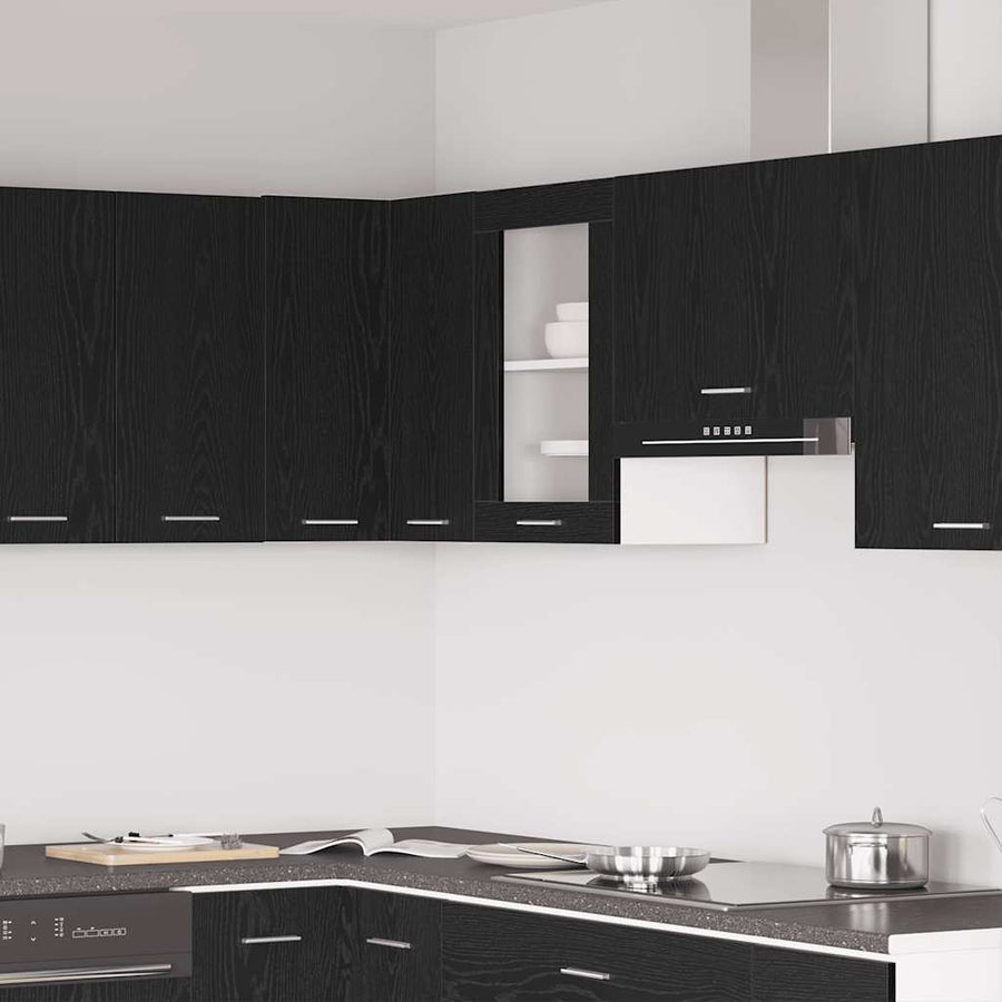 Hangende glazen kast zwart eikenkleurig 40x31x60 cm bewerkt hout