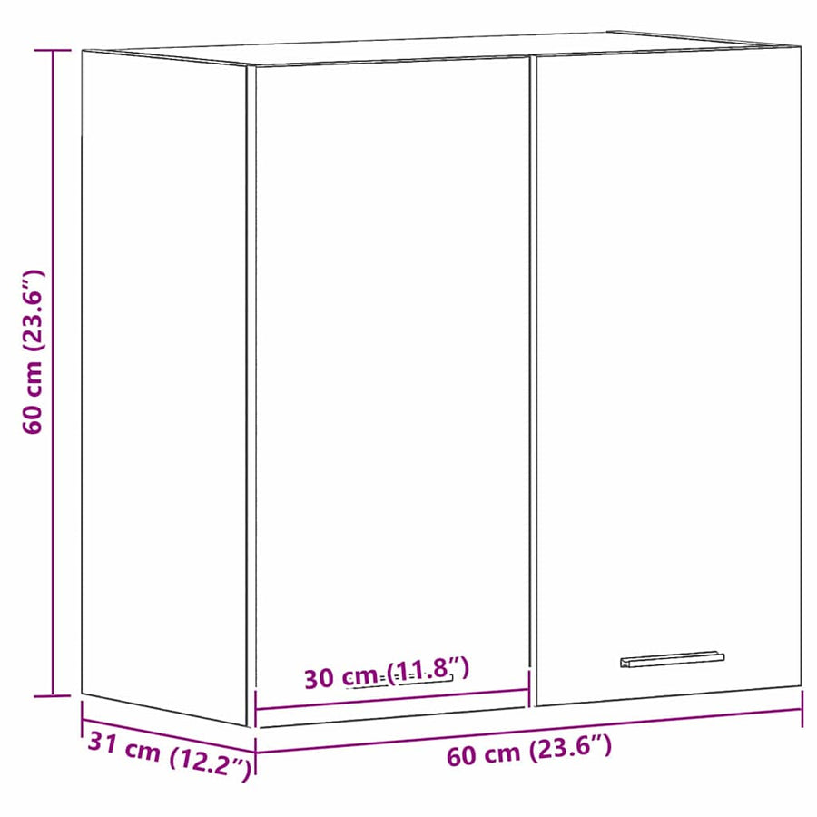 Hangkast Lyon Zwart Eiken 60 x 31 x 60 cm Bewerkt hout