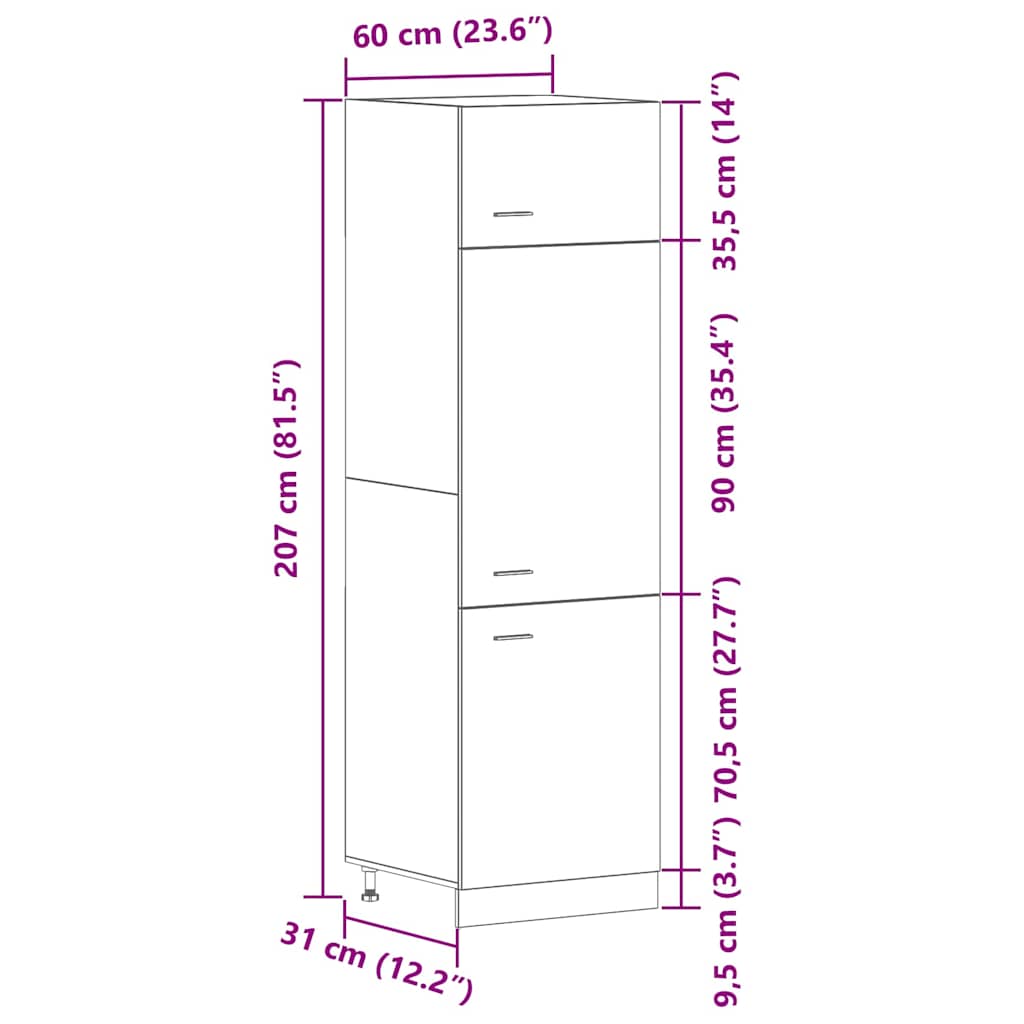 Hangkast Lyon Zwart Eiken 60 x 31 x 207 cm Bewerkt hout