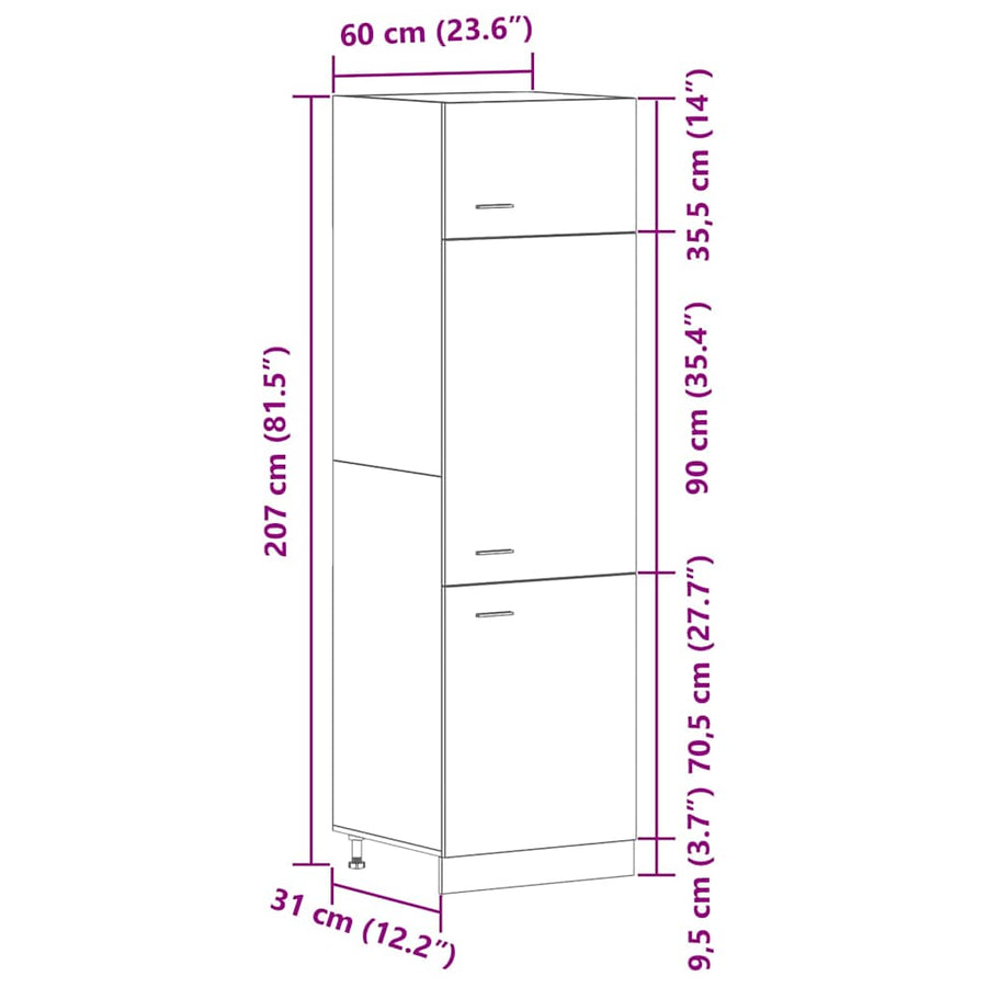 Hangkast Lyon Zwart Eiken 60 x 31 x 207 cm Bewerkt hout