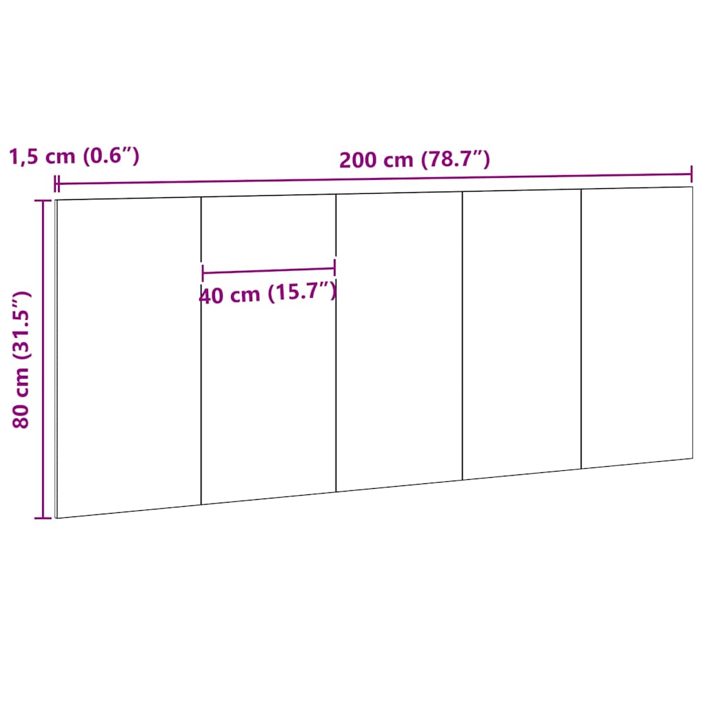 Bed Hoofdbord Zwart Eiken 160 x 1.5 x 80.5 cm Bewerkt hout