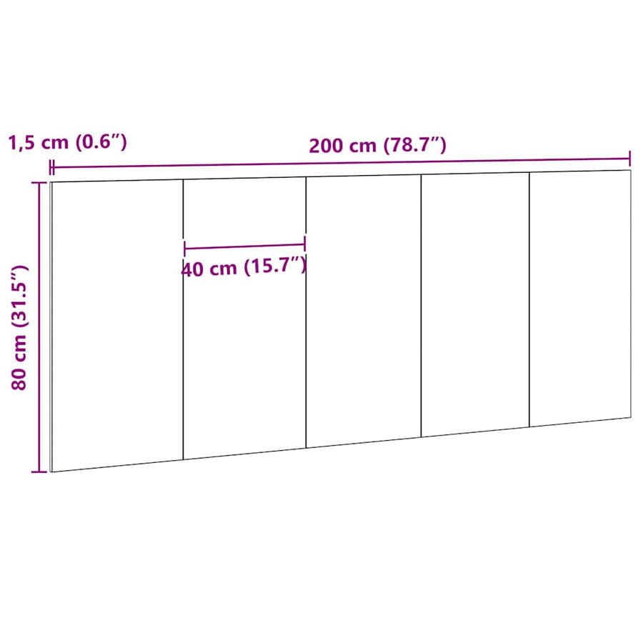 Bed Hoofdbord Zwart Eiken 160 x 1.5 x 80.5 cm Bewerkt hout
