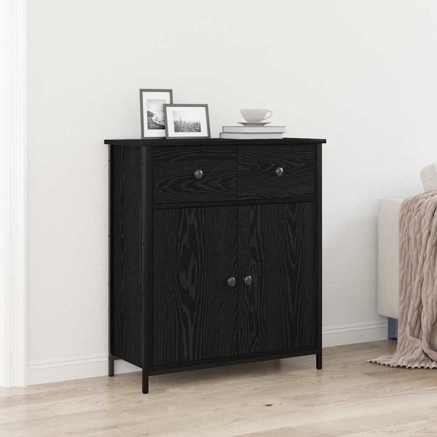 Dressoir 70X30X80 Cm Bewerkt Hout En Staal Kleurig Zwart eiken
