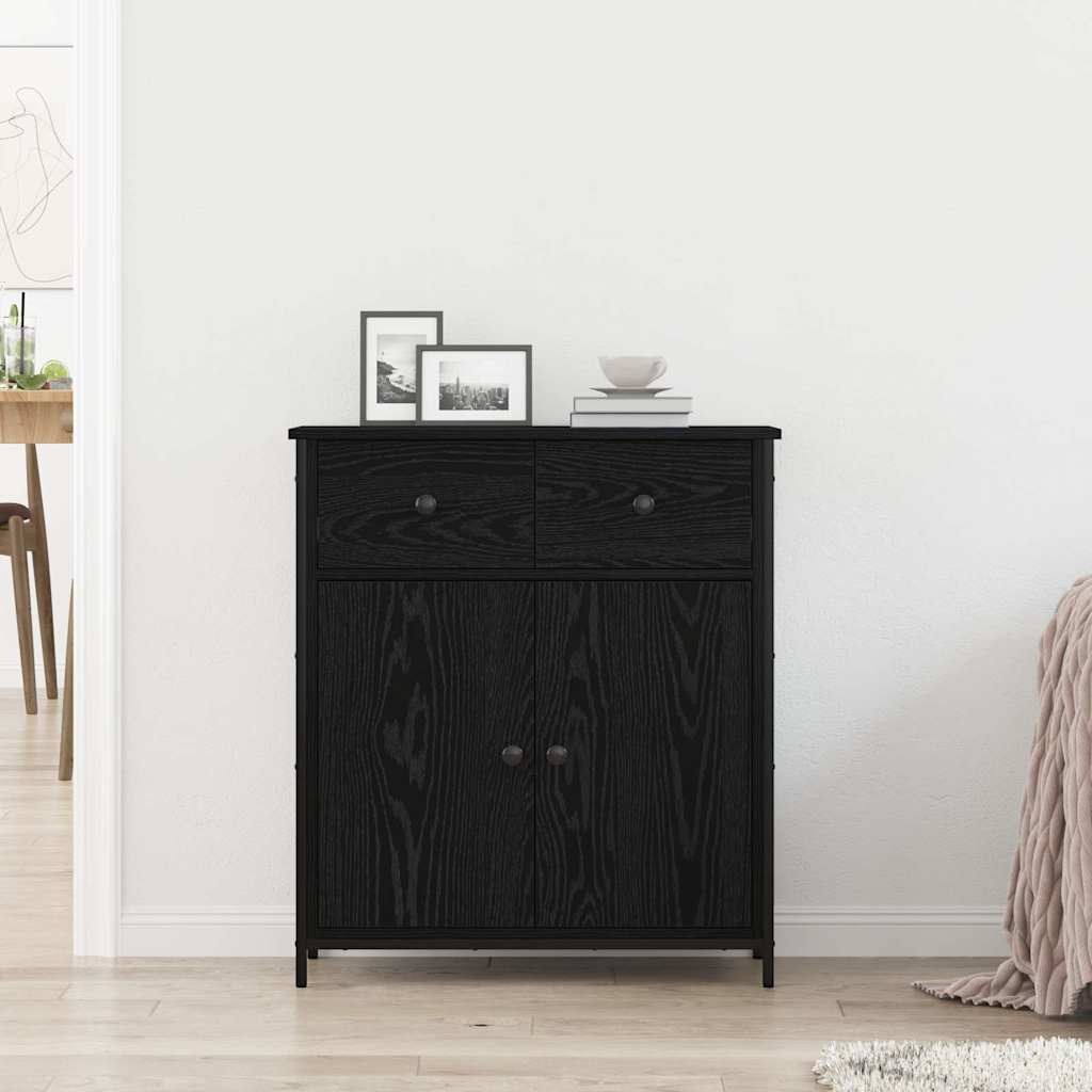 Dressoir 70X30X80 Cm Bewerkt Hout En Staal Kleurig Zwart eiken