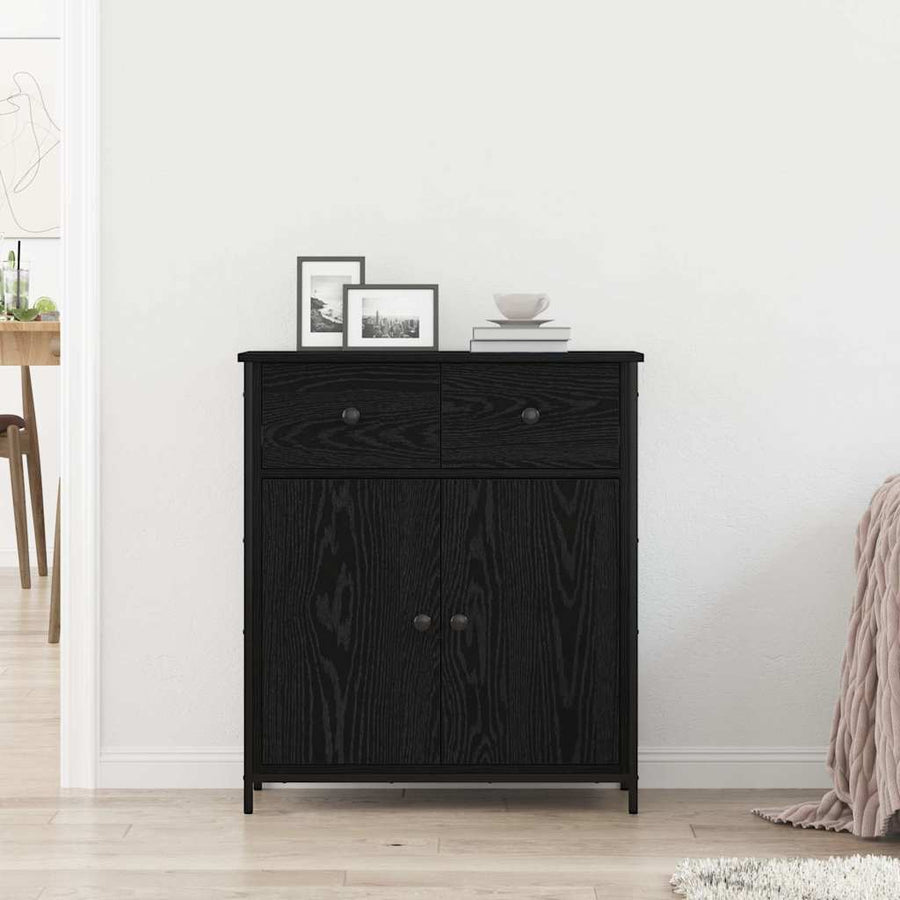 Dressoir 70X30X80 Cm Bewerkt Hout En Staal Kleurig Zwart eiken
