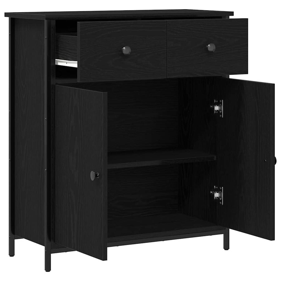 Dressoir 70X30X80 Cm Bewerkt Hout En Staal Kleurig Zwart eiken