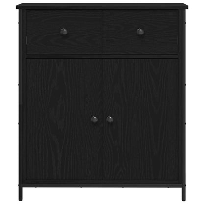 Dressoir 70X30X80 Cm Bewerkt Hout En Staal Kleurig Zwart eiken