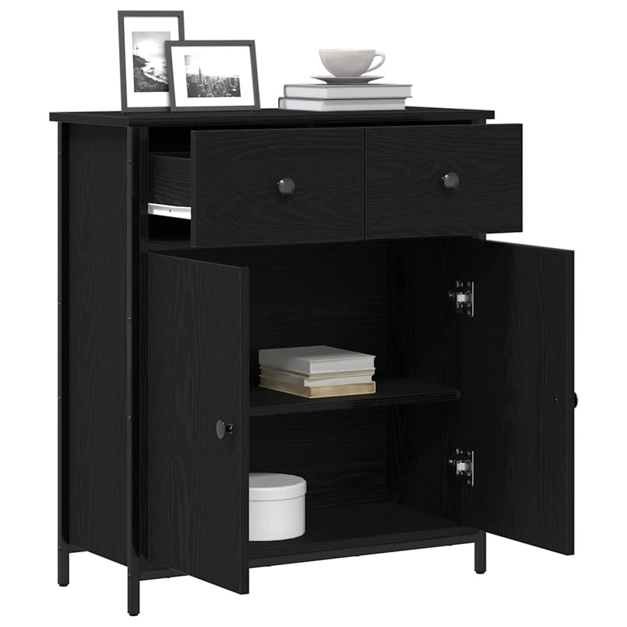 Dressoir 70X30X80 Cm Bewerkt Hout En Staal Kleurig Zwart eiken