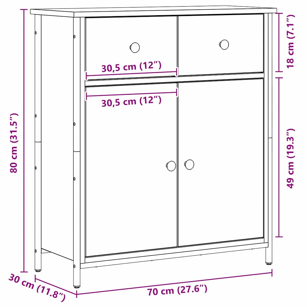 Dressoir 70X30X80 Cm Bewerkt Hout En Staal Kleurig Zwart eiken