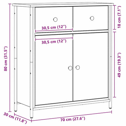 Dressoir 70X30X80 Cm Bewerkt Hout En Staal Kleurig Zwart eiken