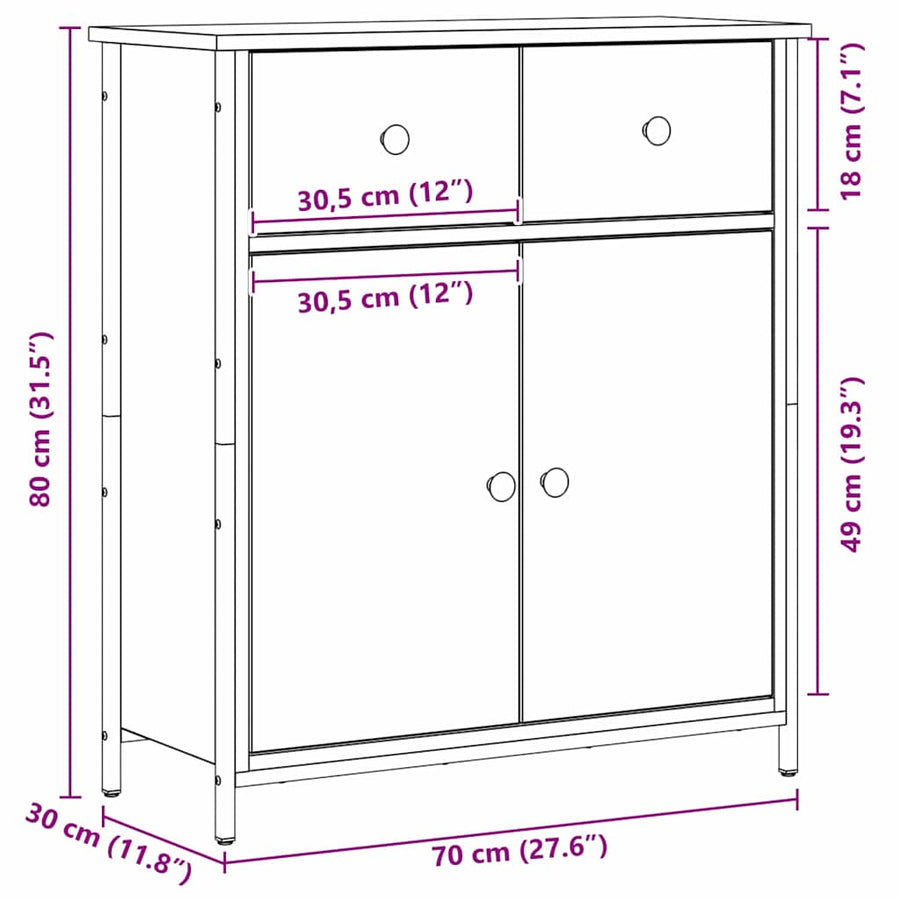 Dressoir 70X30X80 Cm Bewerkt Hout En Staal Kleurig Zwart eiken