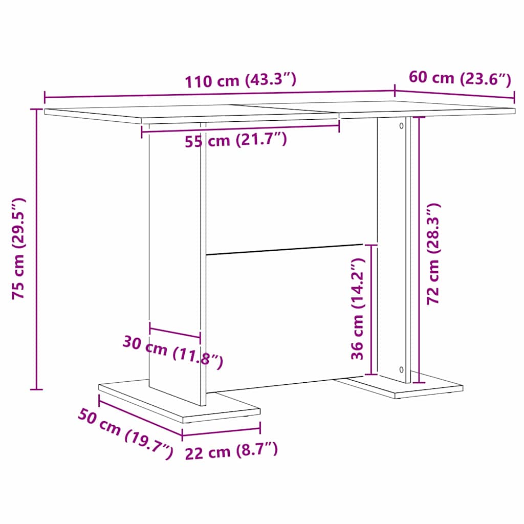 Eettafel Wit 110 x 60 x 75 cm Bewerkt hout
