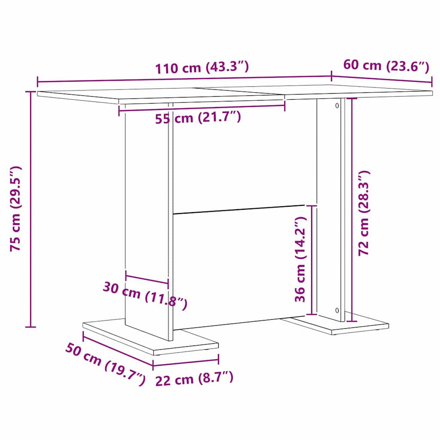 Eettafel Sonoma Eiken 110 x 60 x 75 cm Bewerkt hout