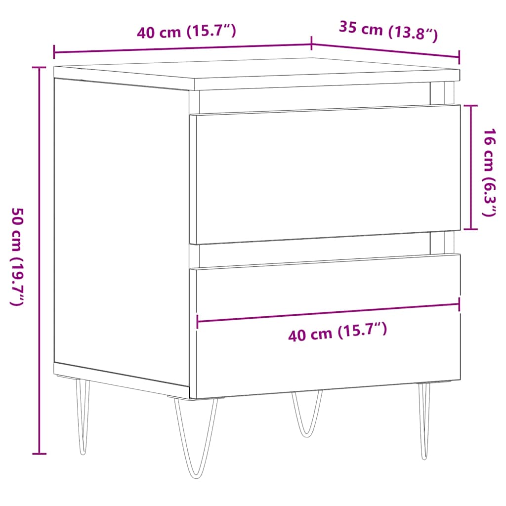 Nachtkastje met lade Zwart eiken 40 x 35 x 50 cm Bewerkt hout
