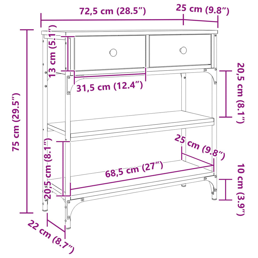 Wandtafel met lade Zwart Eiken 72.5 x 25 x 75 cm Bewerkt hout