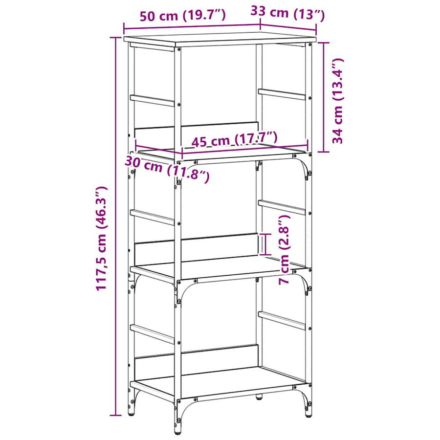 Boekenkast Zwart Eiken 50 x 33 x 117,5 cm Bewerkt hout