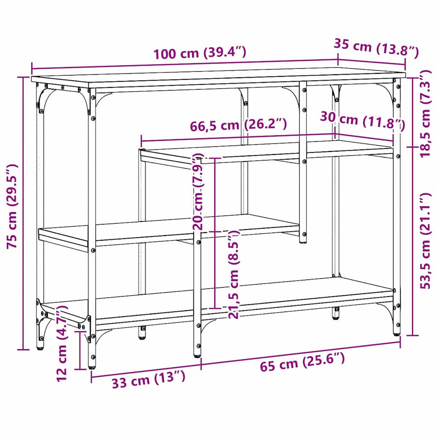 Console Tafel artisanaal eikenkleurig 100 x 35 x 75 cm