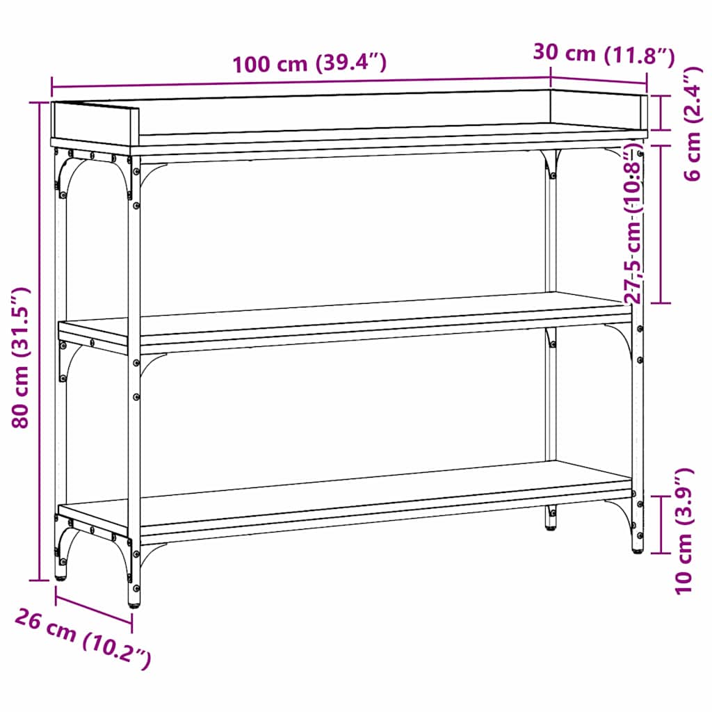 Console Tafel met plank met opslag Zwart eiken 100 x 30 x 80 cm