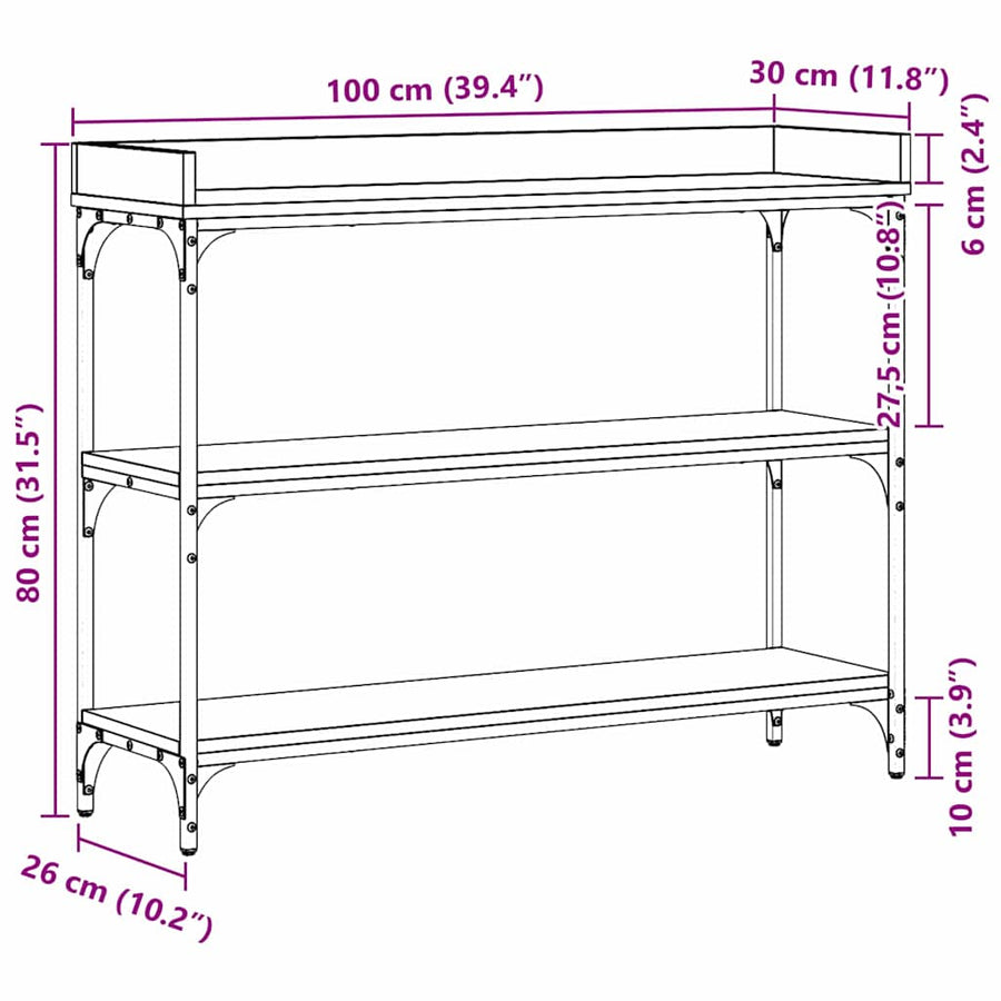 Console Tafel met plank met opslag Zwart eiken 100 x 30 x 80 cm