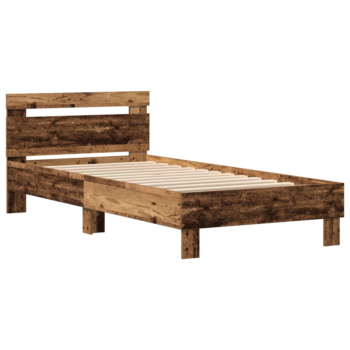 Bedframe met LED Oudhout 90 x 200 cm Bewerkt hout