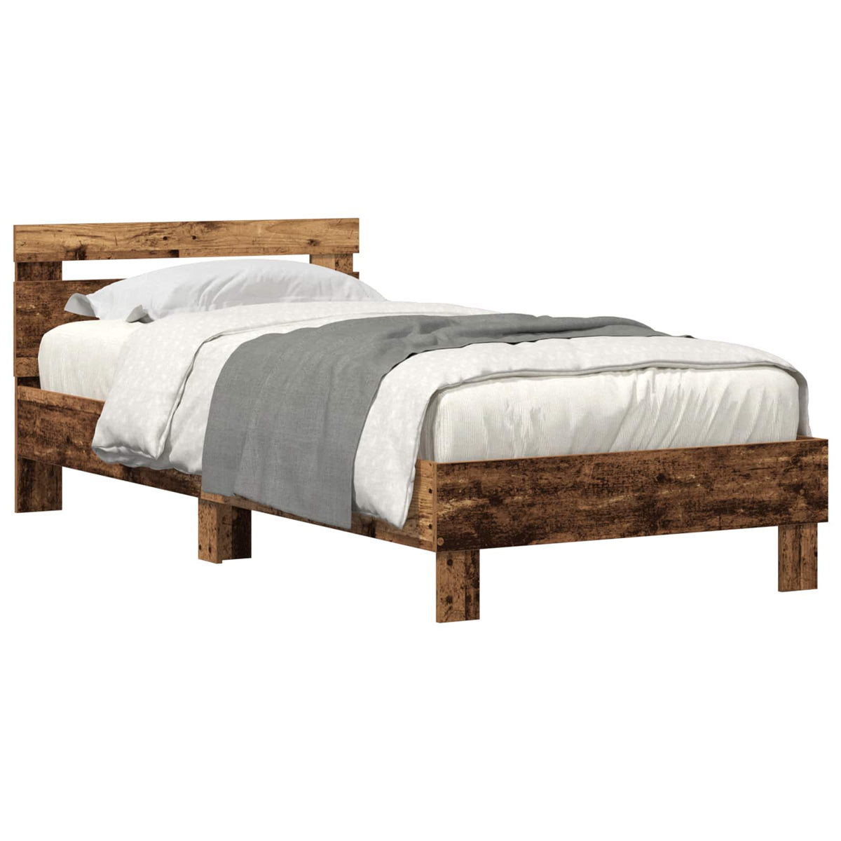 Bedframe met LED Oudhout 90 x 200 cm Bewerkt hout