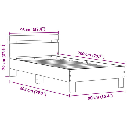 Bedframe met LED Oudhout 90 x 200 cm Bewerkt hout