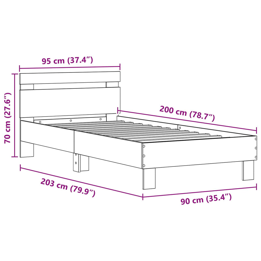 Bedframe met LED Oudhout 90 x 200 cm Bewerkt hout