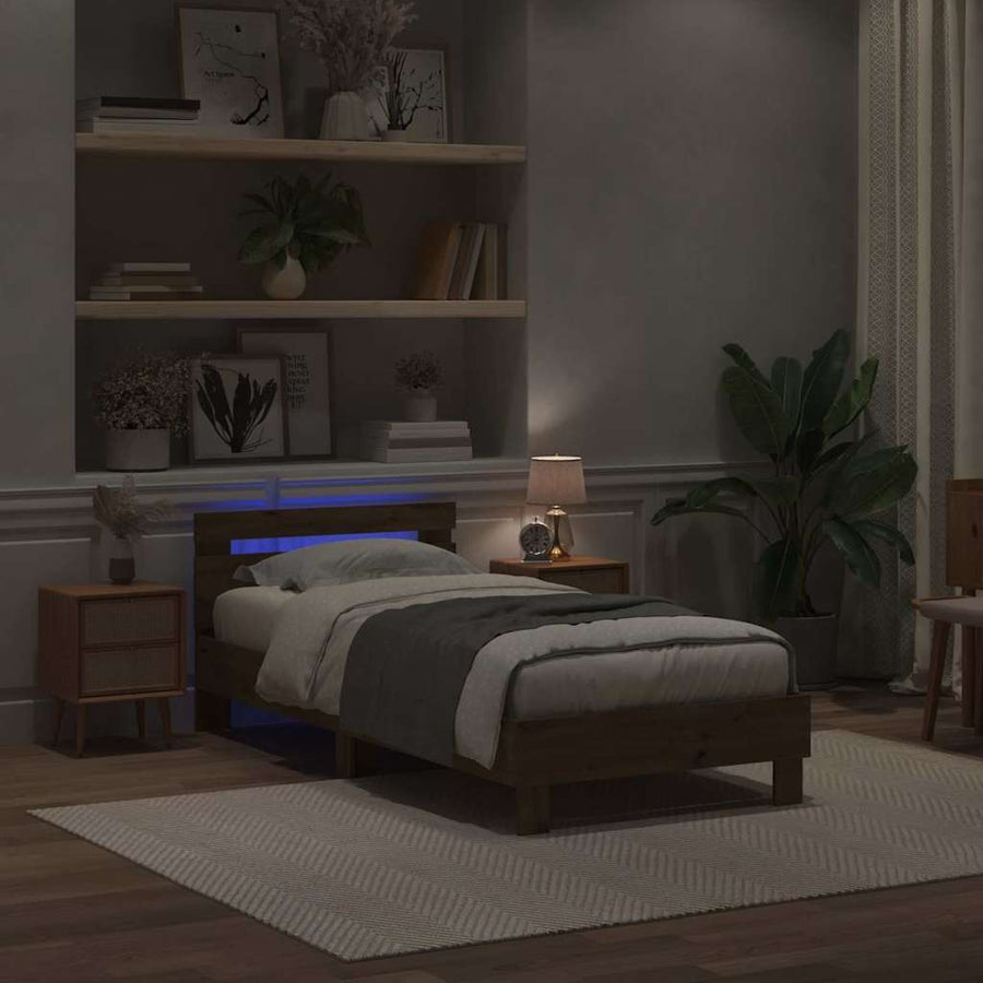 Bedframe met LED Artisan Eiken 90 x 200 cm Bewerkt hout