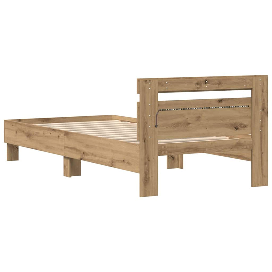 Bedframe met LED Artisan Eiken 90 x 200 cm Bewerkt hout