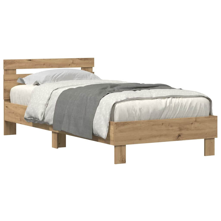 Bedframe met LED Artisan Eiken 90 x 200 cm Bewerkt hout