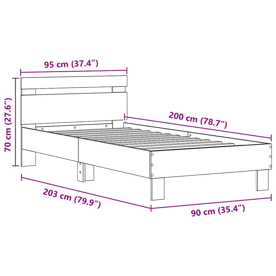 Bedframe met LED Artisan Eiken 90 x 200 cm Bewerkt hout