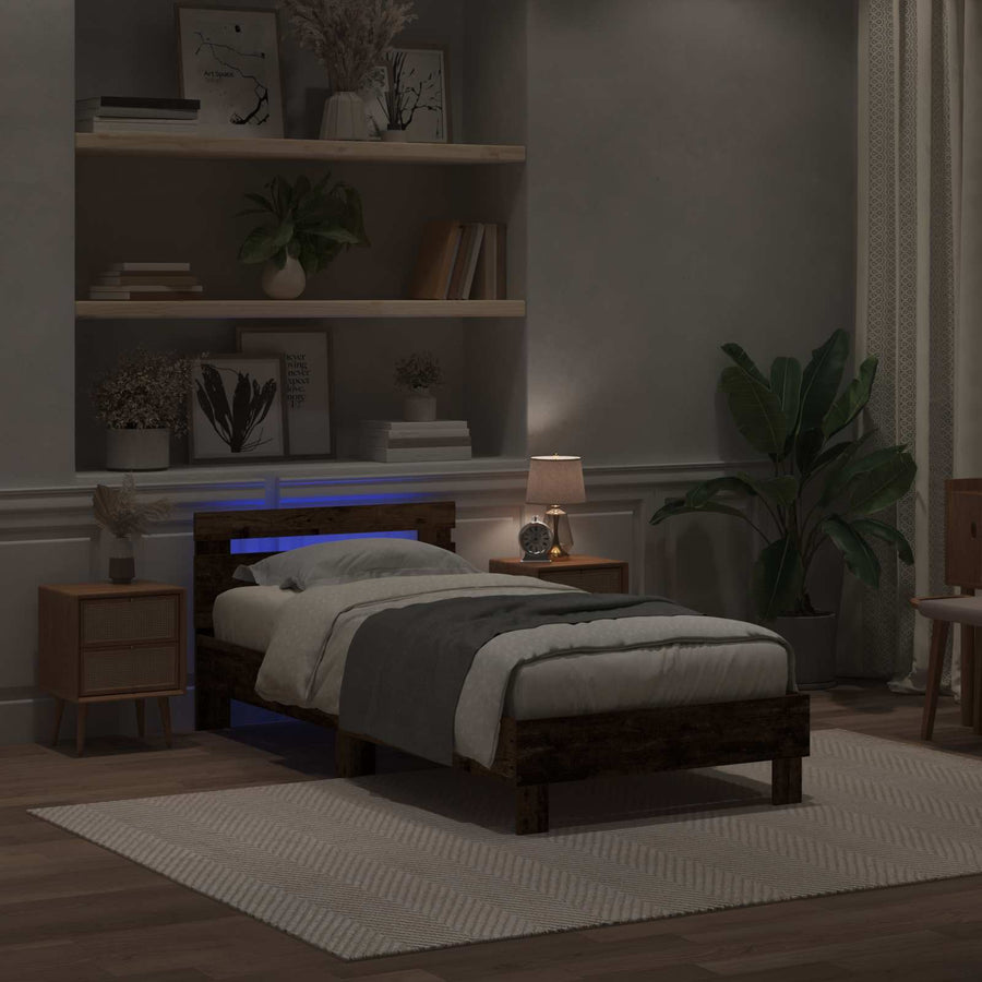 Bedframe met LED Oudhout 90 x 190 cm Bewerkt hout