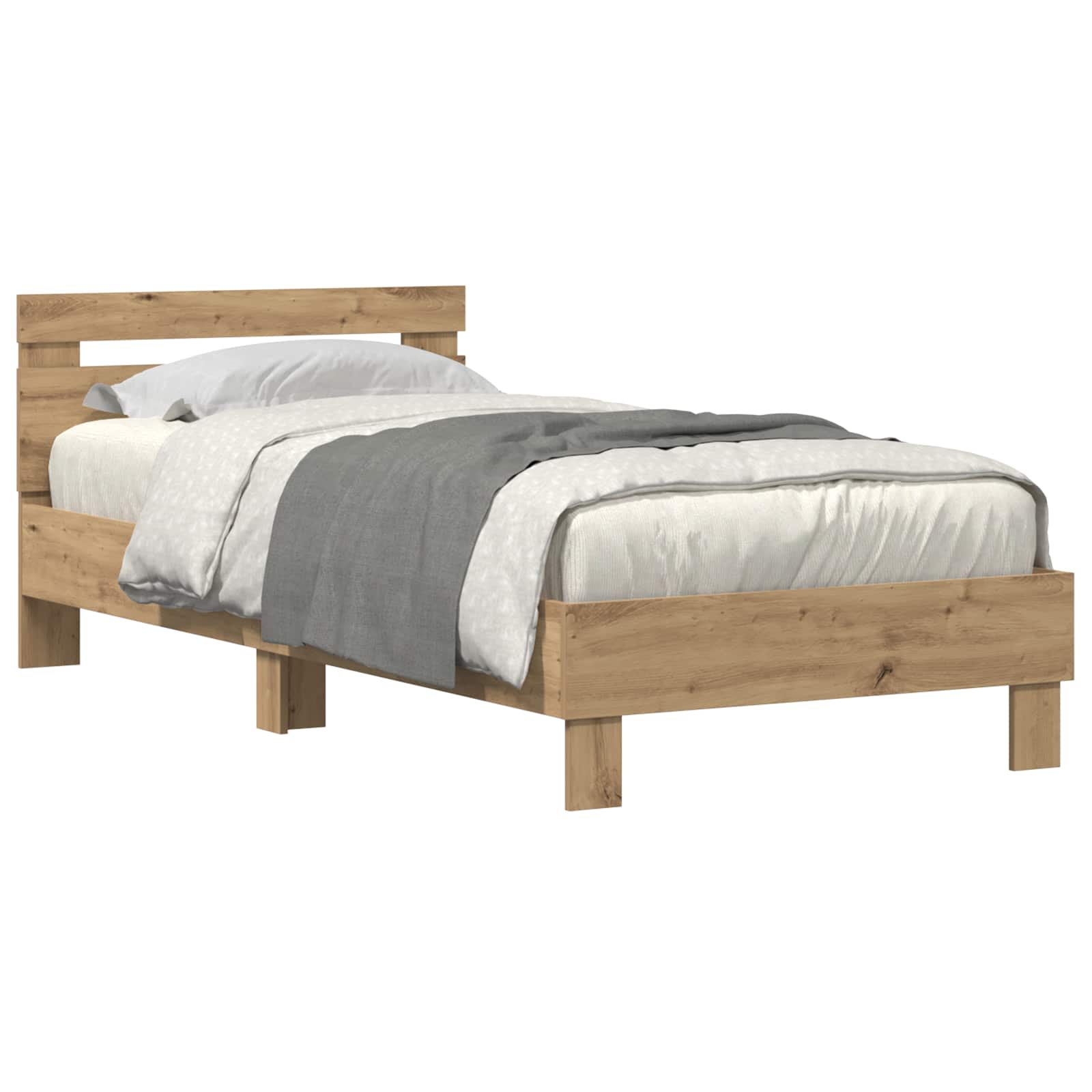Bedframe met hoofdeinde Artisan Eiken 90 x 190 cm Bewerkt hout
