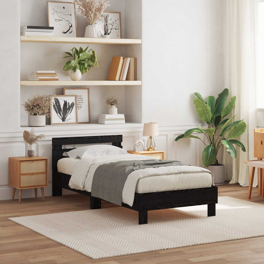 Bedframe met LED Zwart Eiken 90 x 190 cm Bewerkt hout