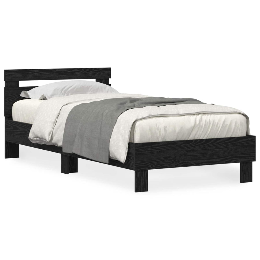 Bedframe met LED Zwart Eiken 90 x 190 cm Bewerkt hout