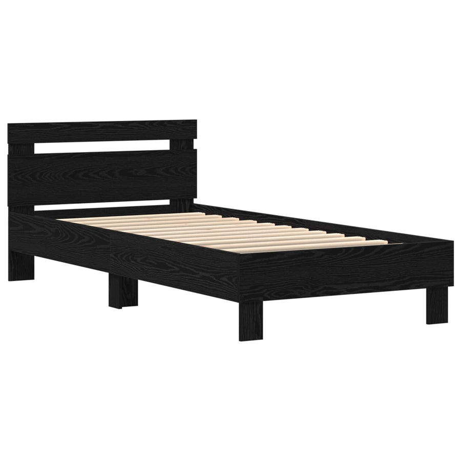 Bedframe met LED Zwart Eiken 90 x 190 cm Bewerkt hout